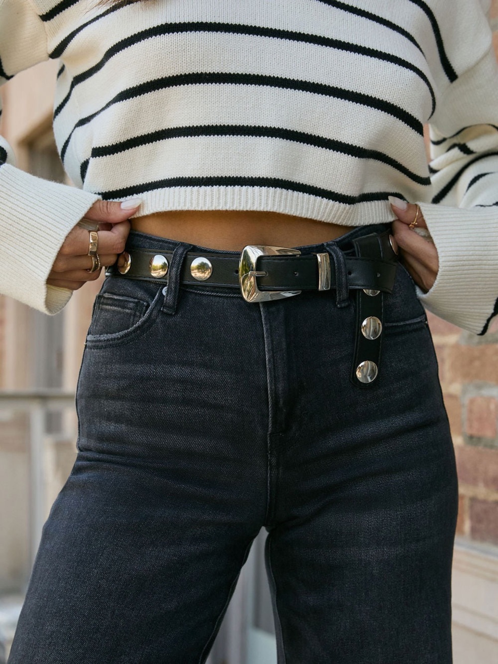 Black Faux Leather Studded Belt